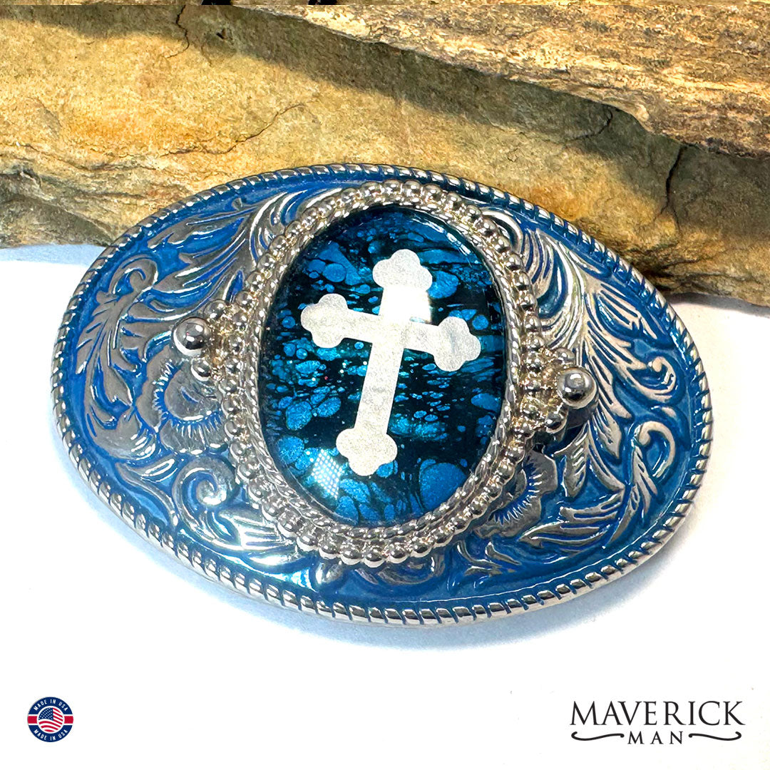 Christian bolo and buckle set with rare blue buckle