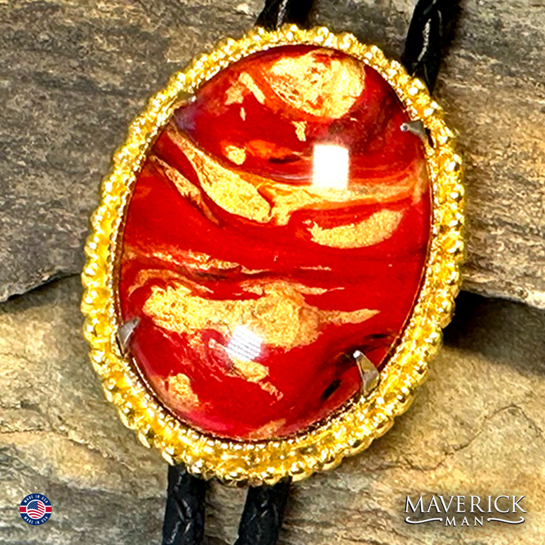 Large red and Gold bolo tie and buckle set