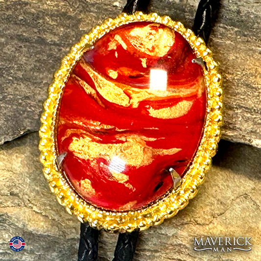 Large red and Gold bolo tie and buckle set