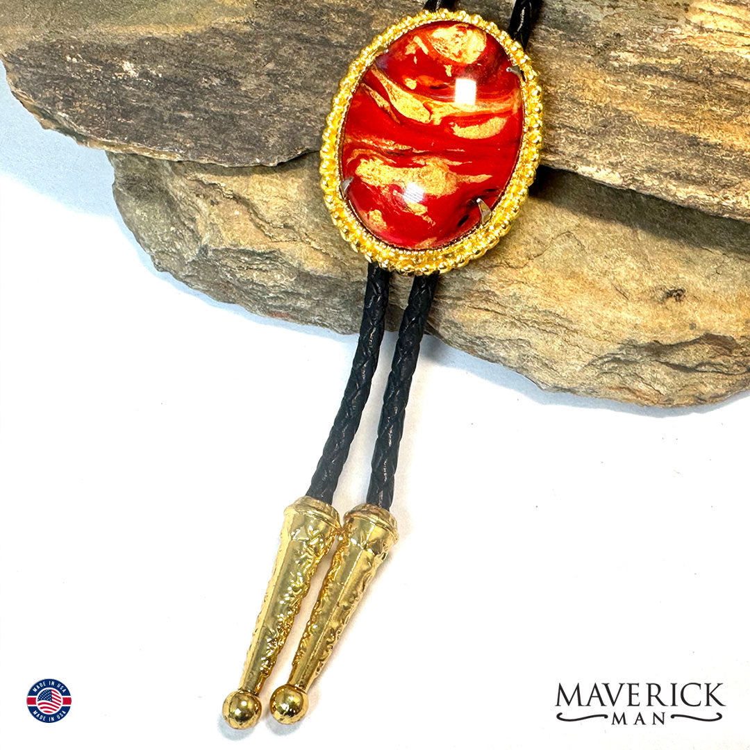 Large red and Gold bolo tie and buckle set