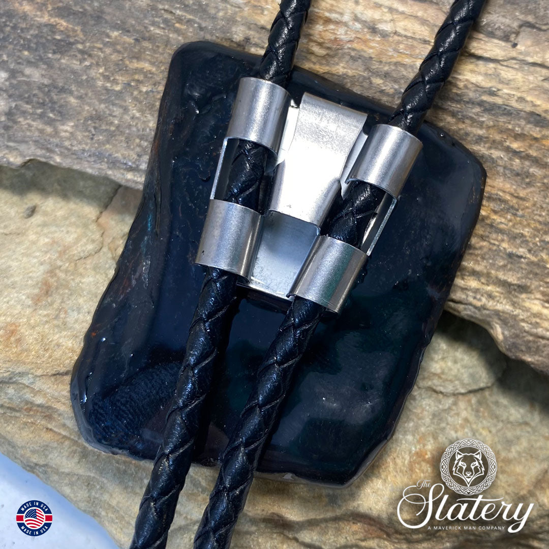 Large hand painted bolo tie made from slate in Southwestern colors