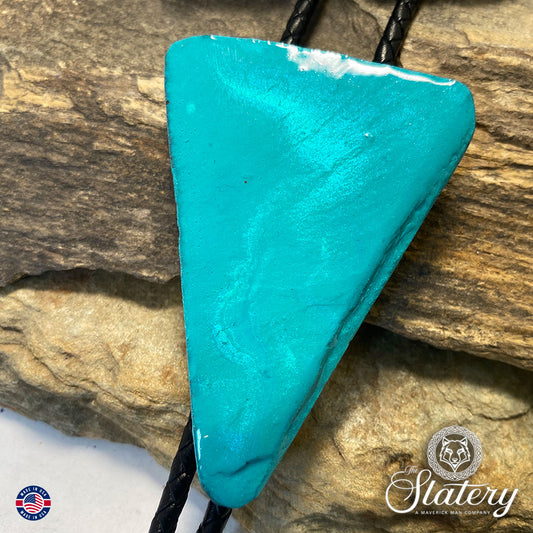 Large metallic turquoise arrowhead bolo tie