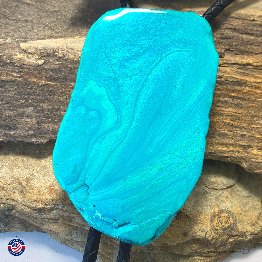 Large metallic turquoise bolo tie