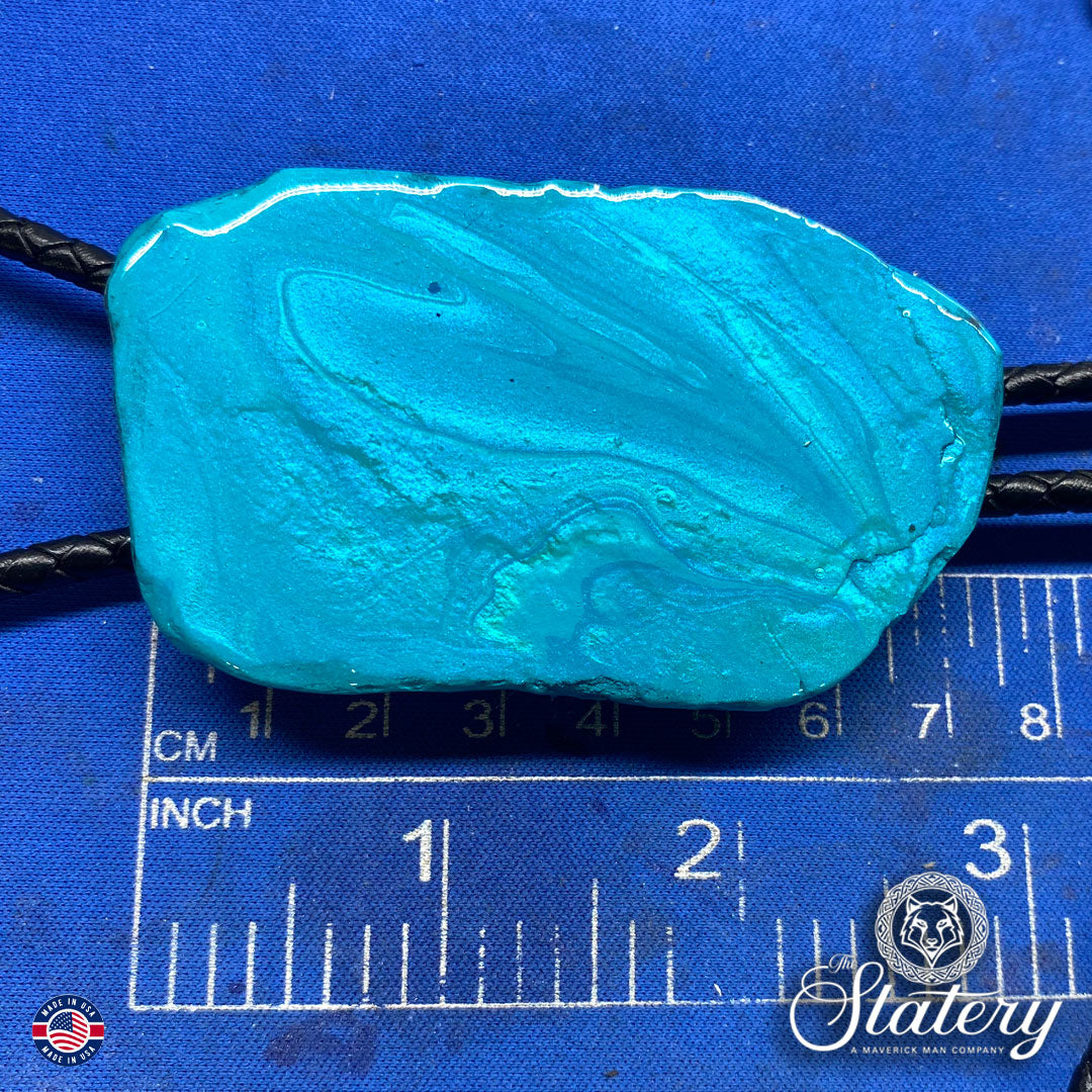 Large metallic turquoise bolo tie