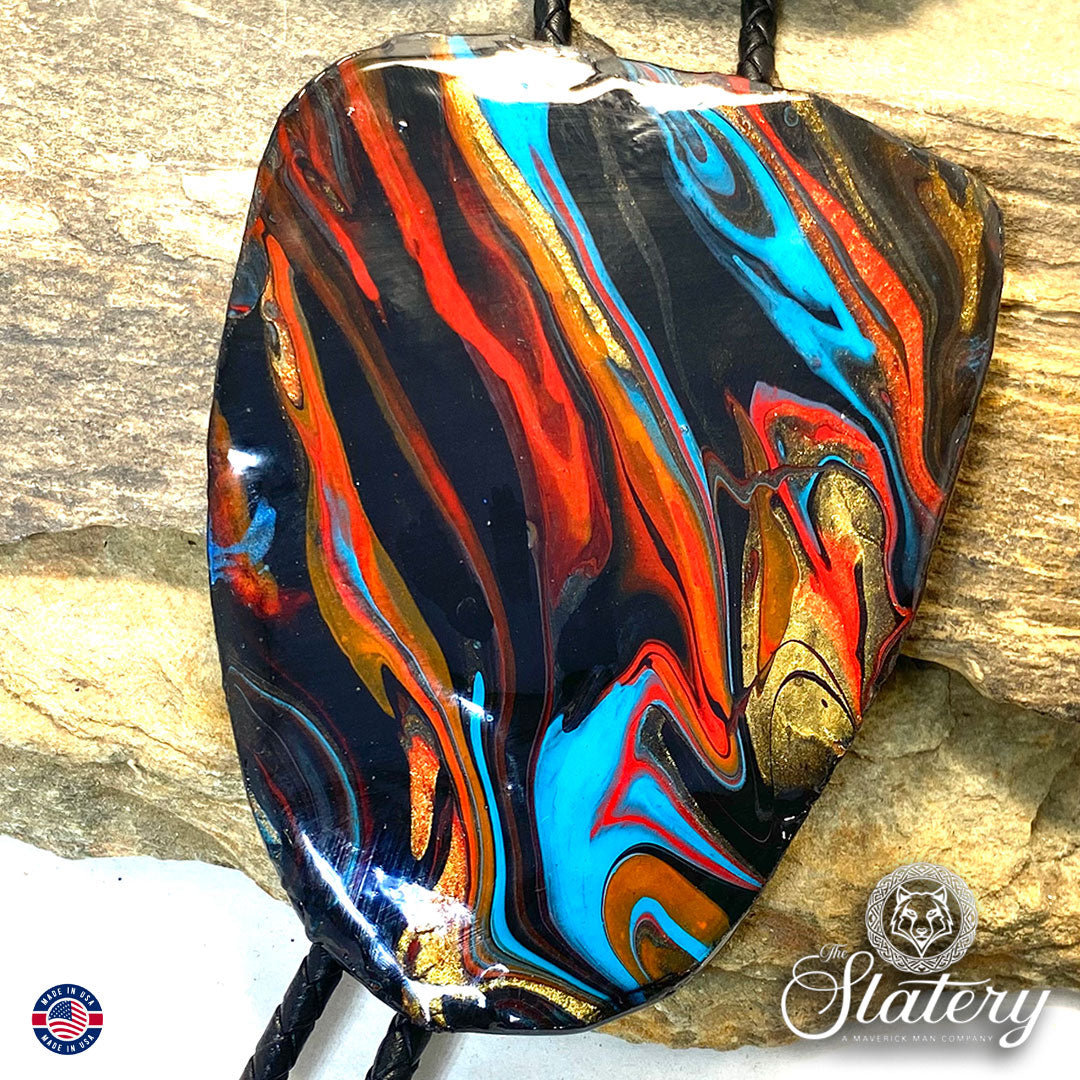 Eye-catching extra large southwestern bolo tie made from slate