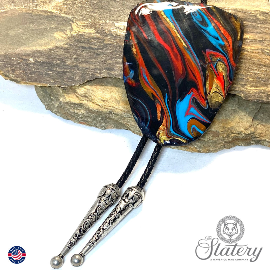Eye-catching extra large southwestern bolo tie made from slate