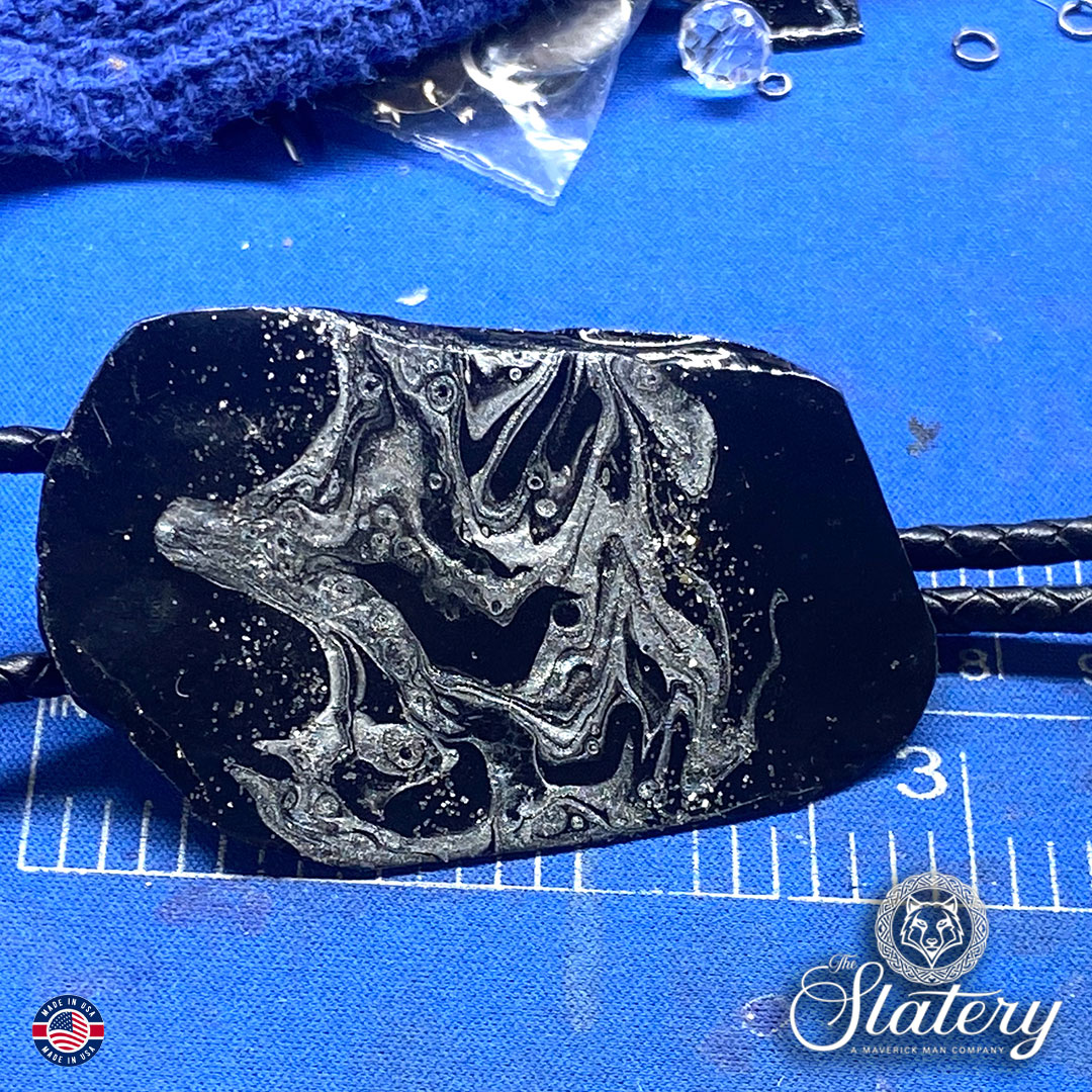Extra large dressy bolo tie in black and silver