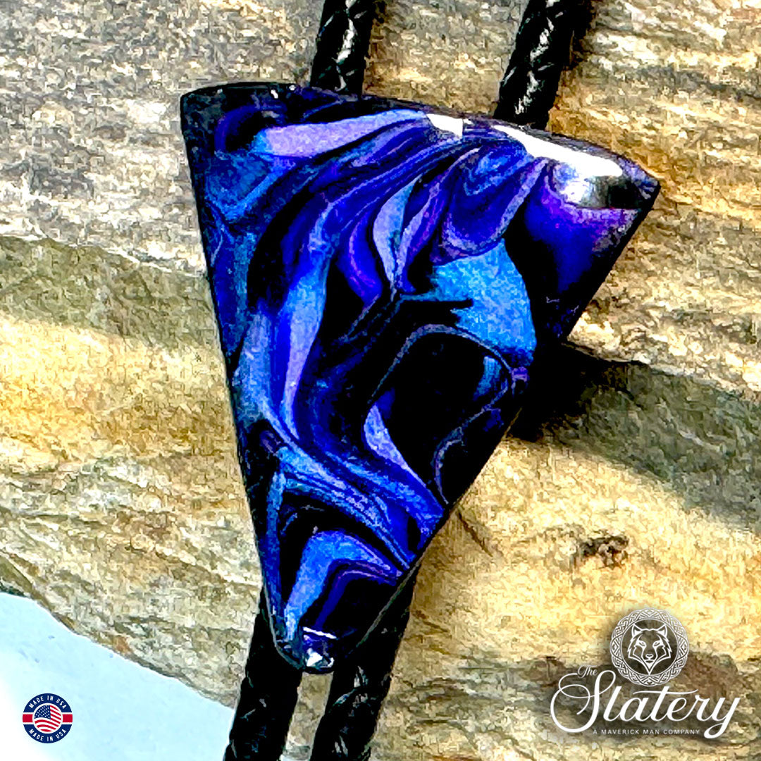 Purple arrowhead-ish bolo tie made from slate