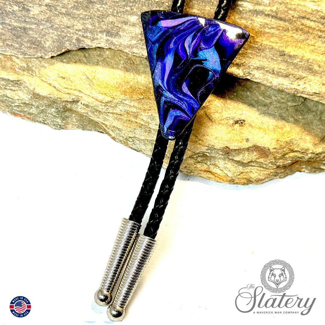 Purple arrowhead-ish bolo tie made from slate