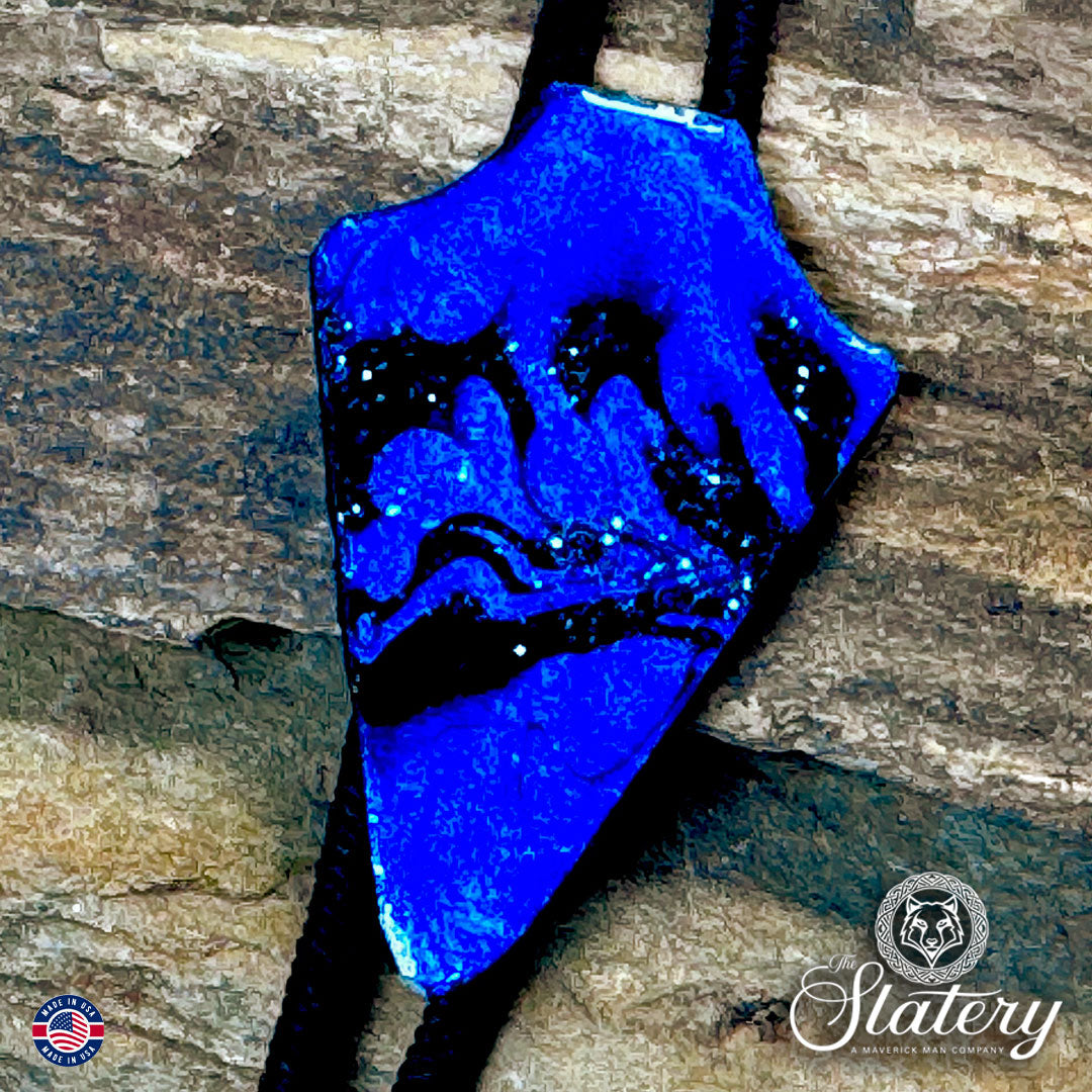 Black and blue slate arrowhead bolo tie