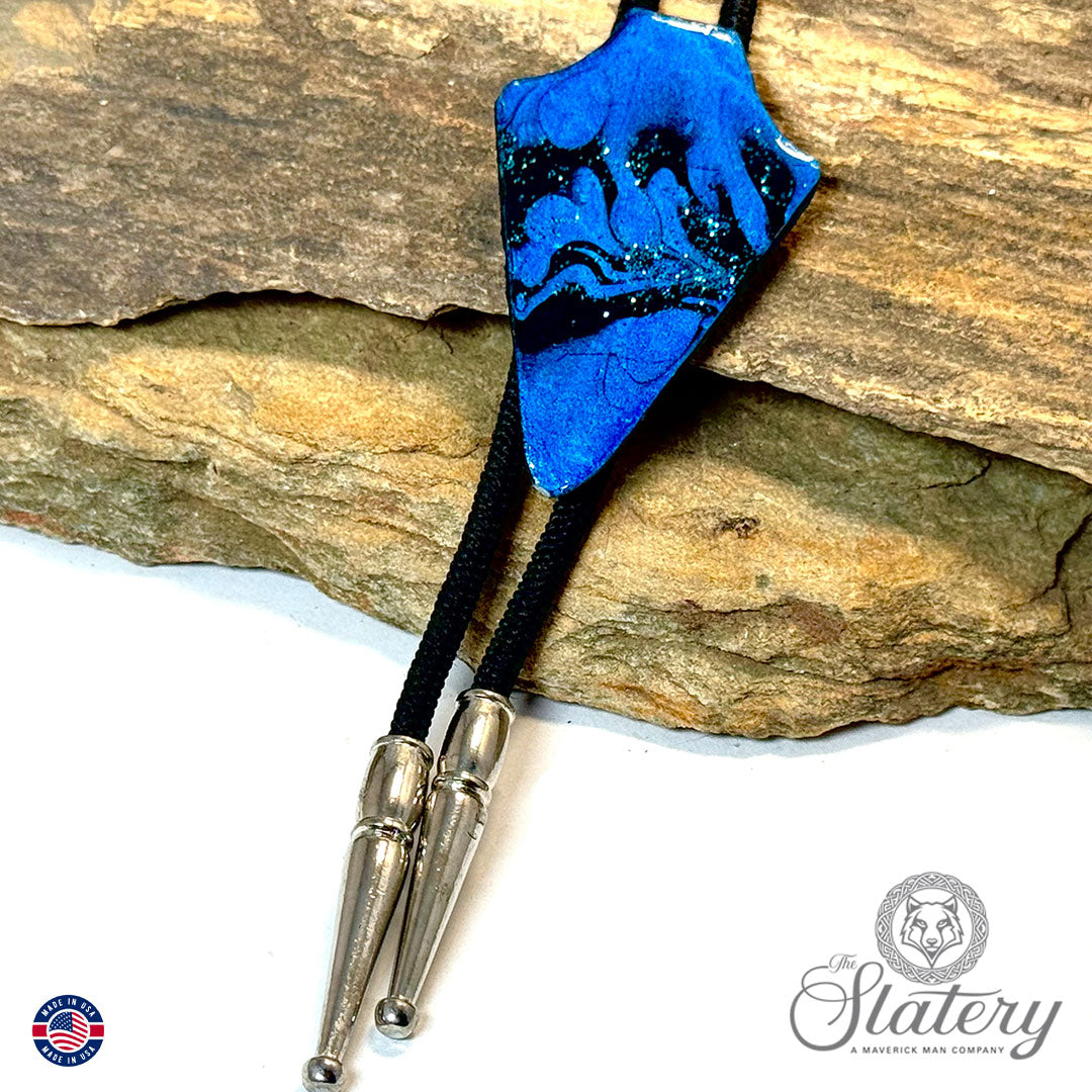 Black and blue slate arrowhead bolo tie