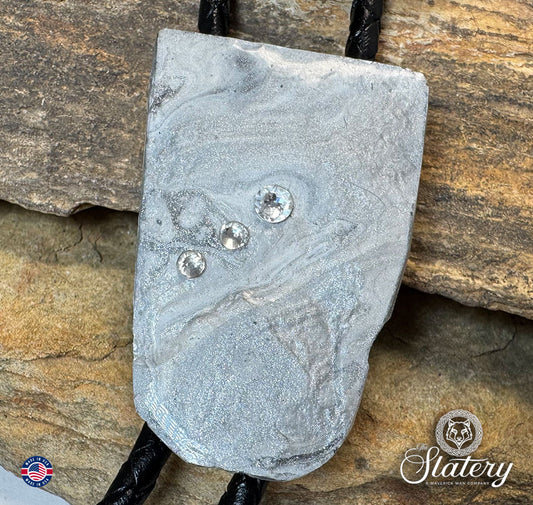 Hand painted slate bolo tie with Silver and White