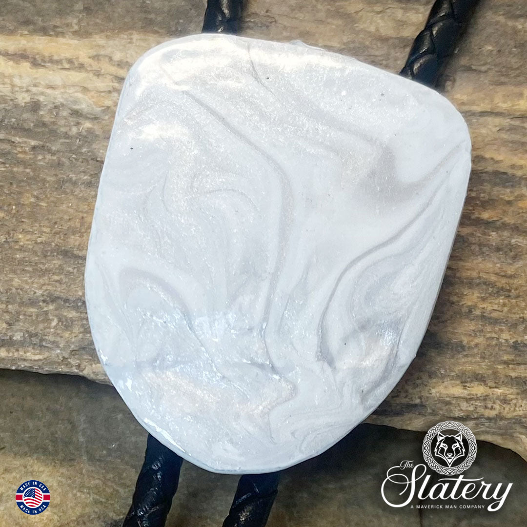 Silver and white bolo tie made from slate