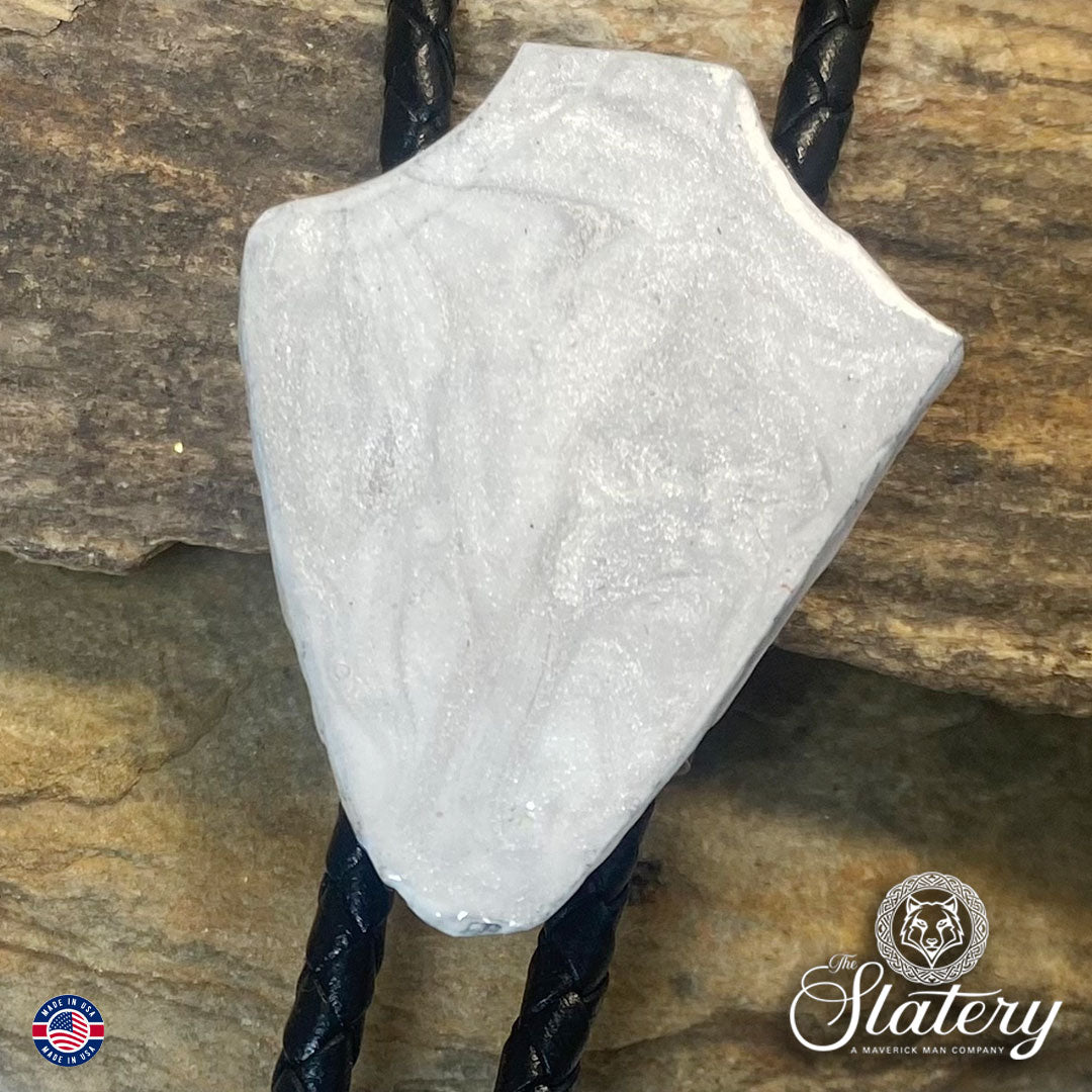 Silver and white arrowhead bolo tie made from slate