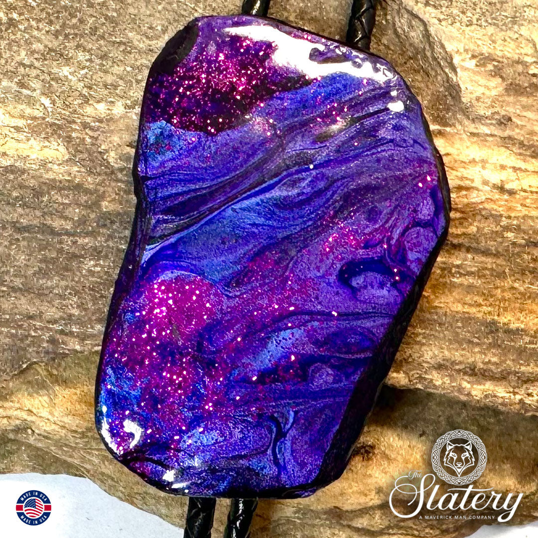 Large dressy purple bolo tie made from slate
