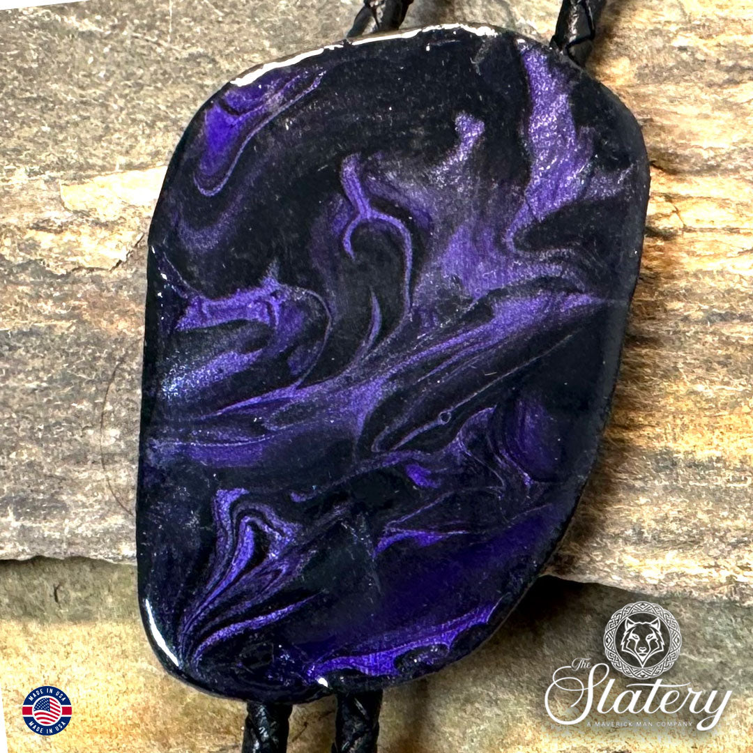 Purple and black bolo tie made from slate