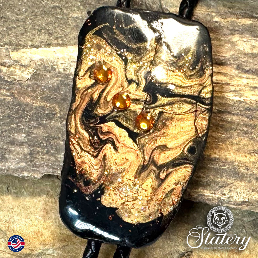 Large bolo tie made from slate with bling