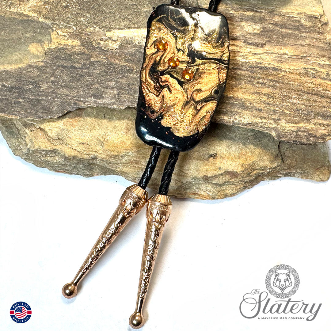 Large bolo tie made from slate with bling