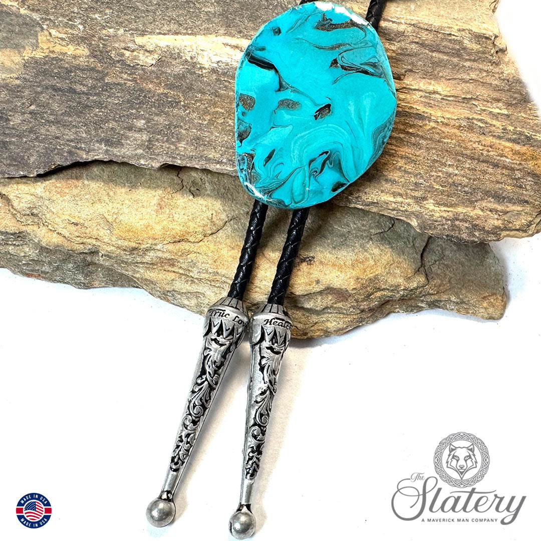 Turquoise bolo tie made from slate