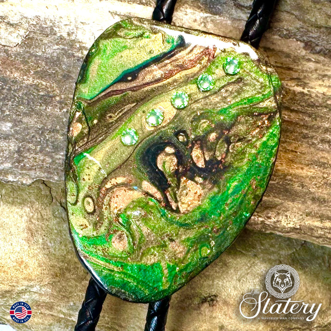 Slate bolo tie in green with bling