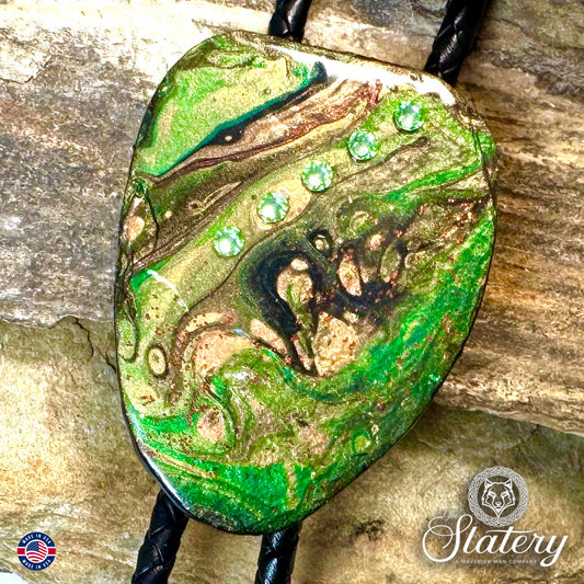 Slate bolo tie in green with bling