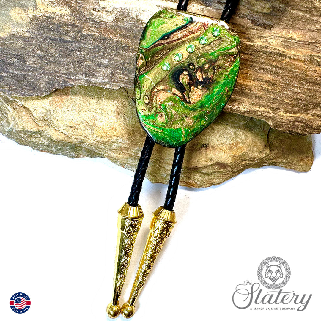 Slate bolo tie in green with bling