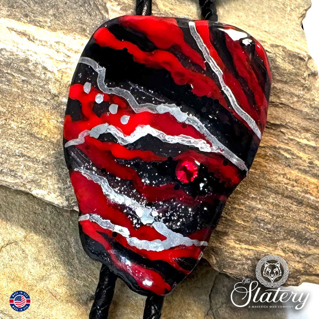 Large Red and black bolo tie made from slate