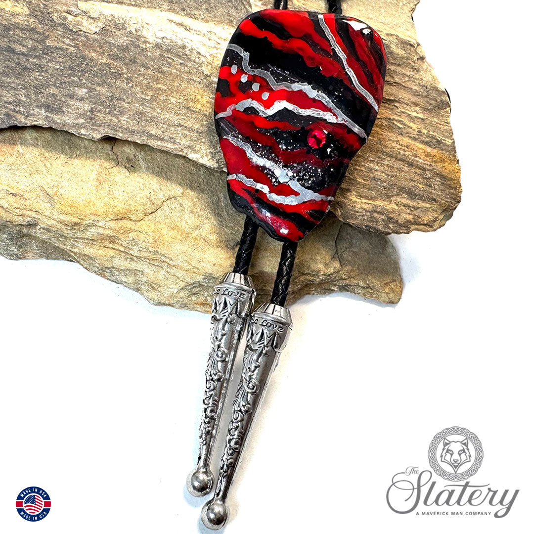 Large Red and black bolo tie made from slate
