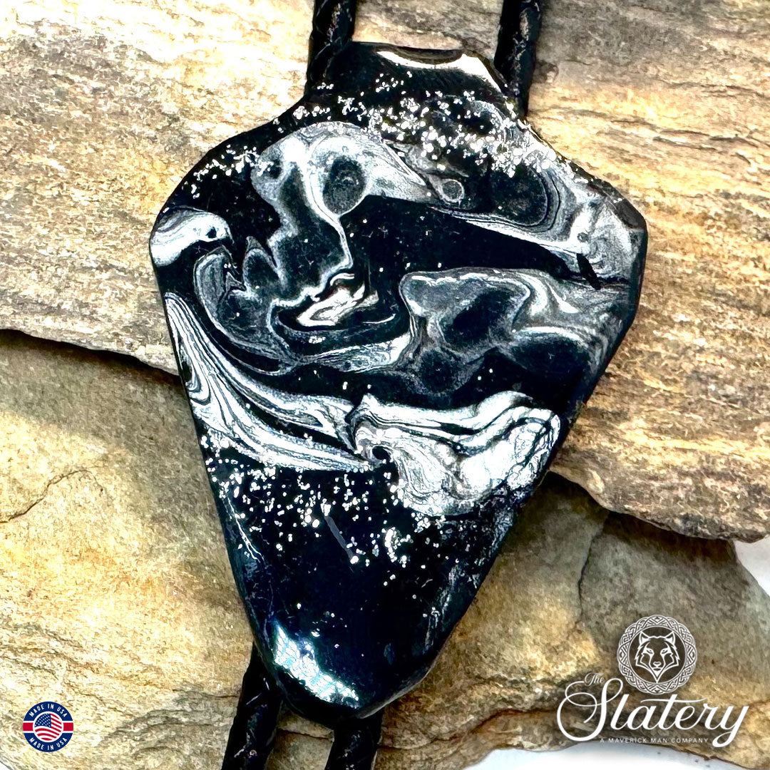 Black and silver bolo tie and buckle set with sparkle