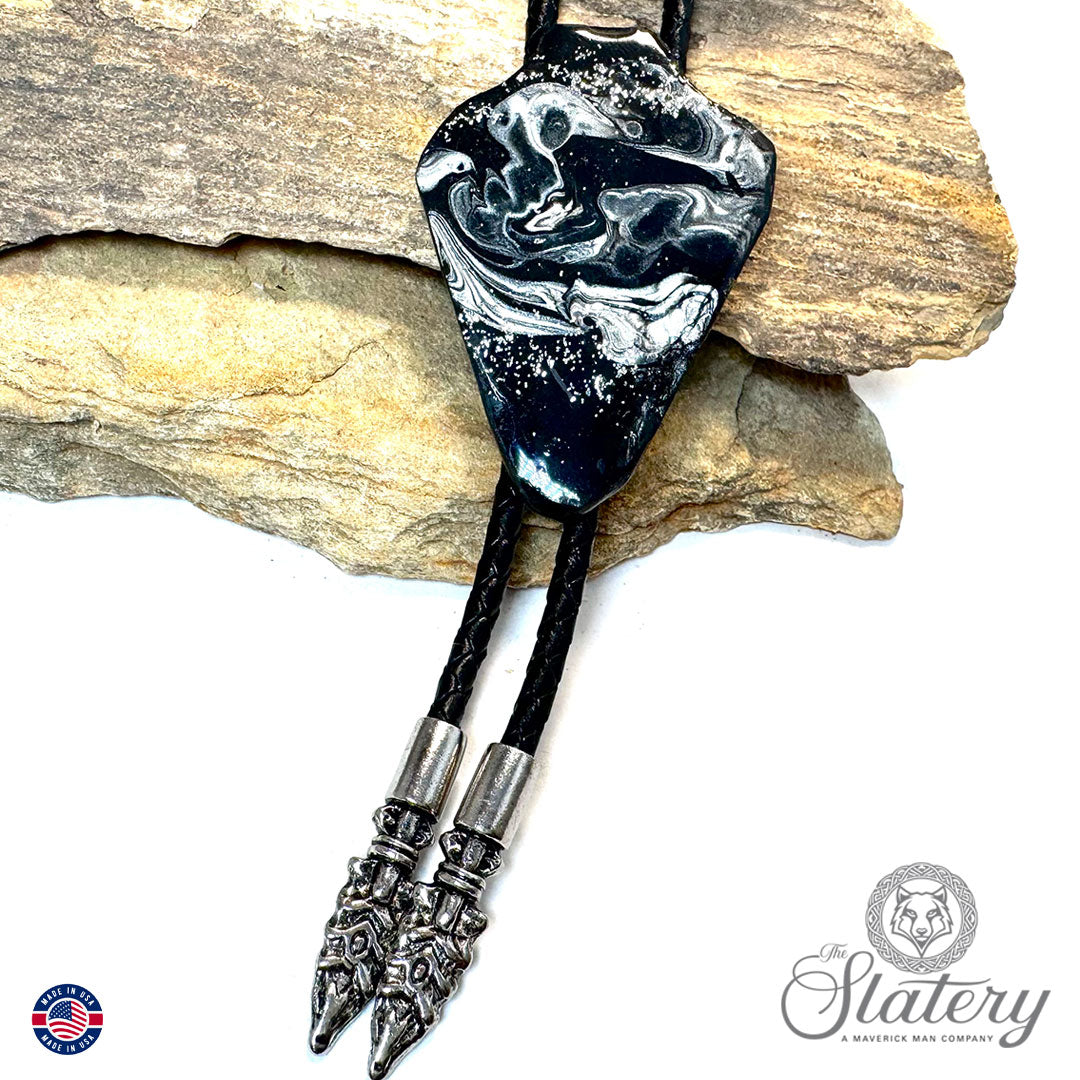 Black and silver bolo tie and buckle set with sparkle