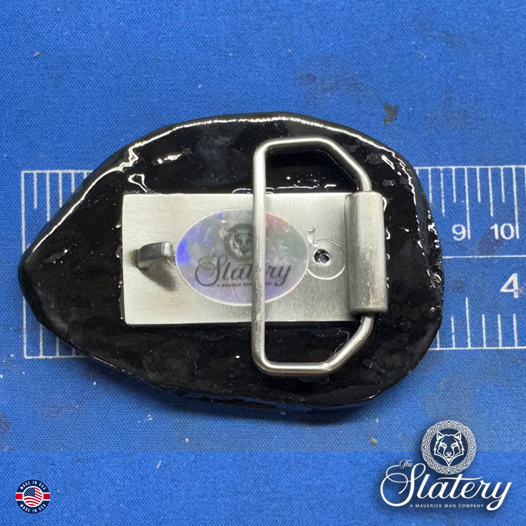 Black and blue bolo tie and buckle set with sparkle