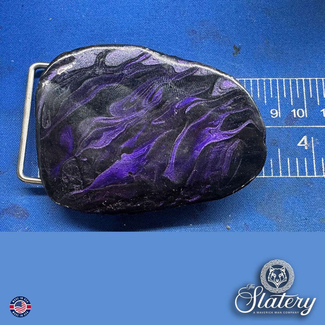 Black and purple bolo tie and buckle set made from slate
