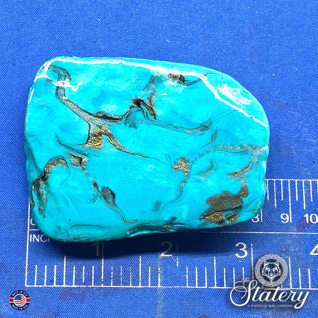 Hand painted turquoise bolo tie and buckle set made from slate