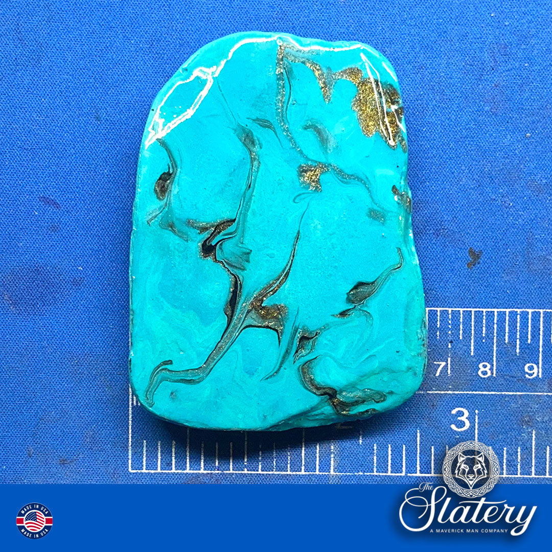 Hand painted turquoise bolo tie and buckle set made from slate
