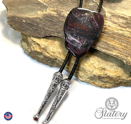 Red and black hand painted slate bolo tie