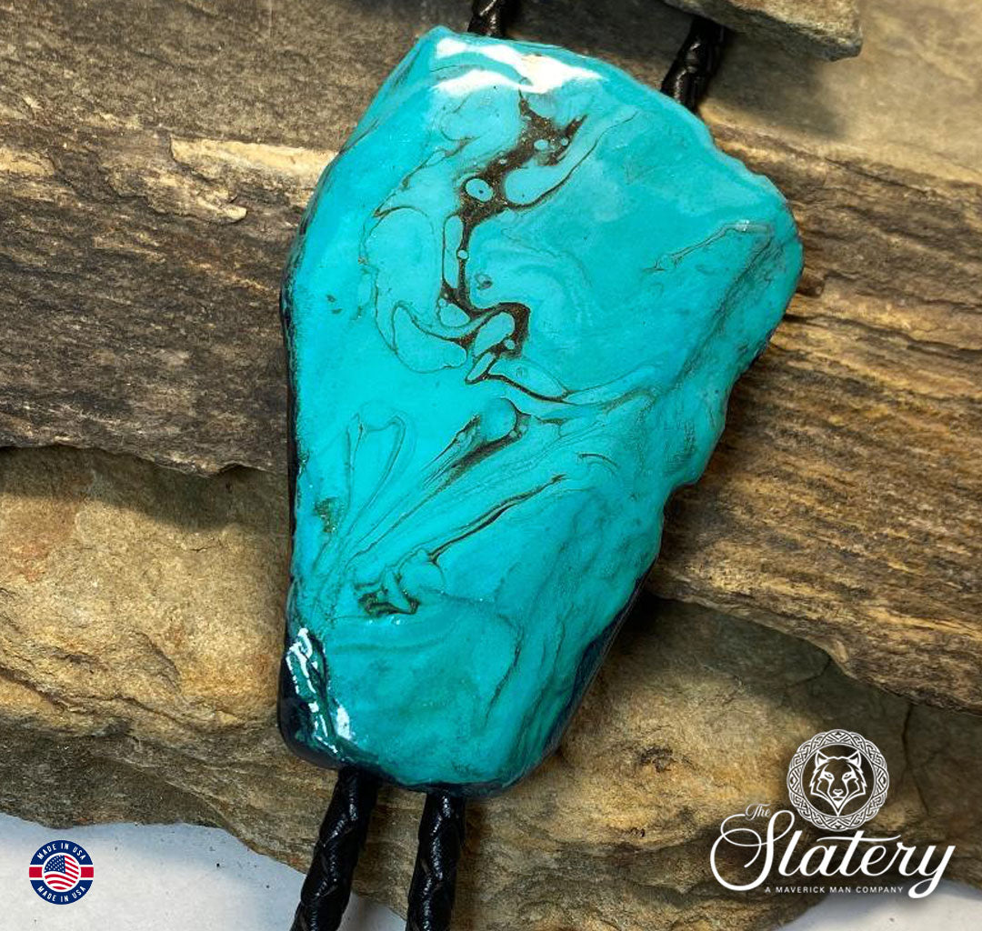 Hand painted slate bolo tie in our Shades of Turquoise