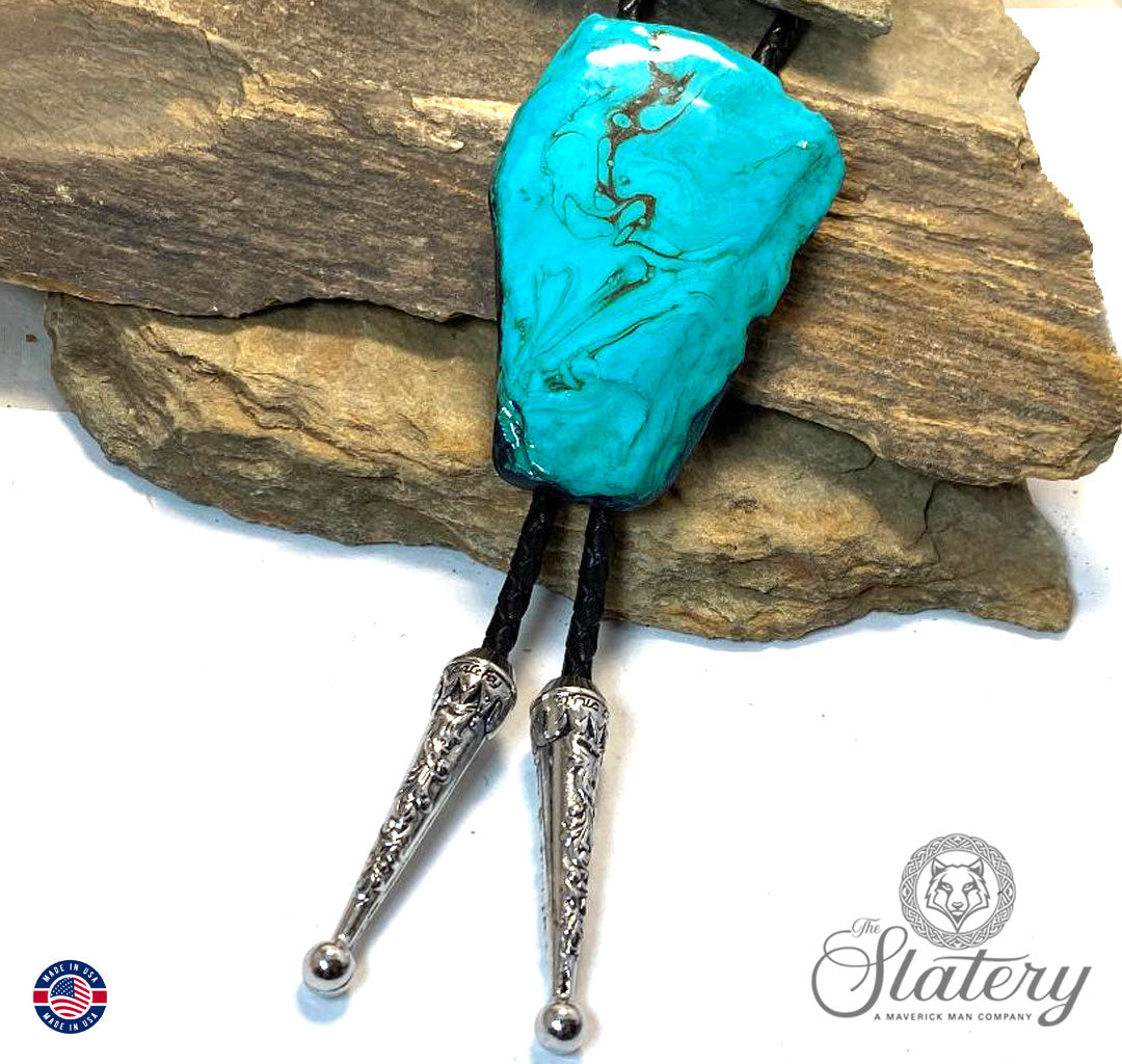 Hand painted slate bolo tie in our Shades of Turquoise