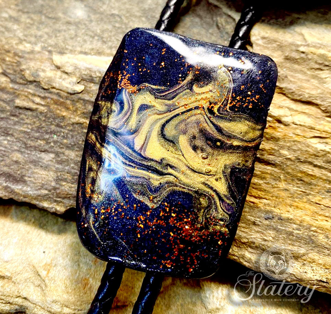 Hand painted bolo tie made from slate in our OWL colors