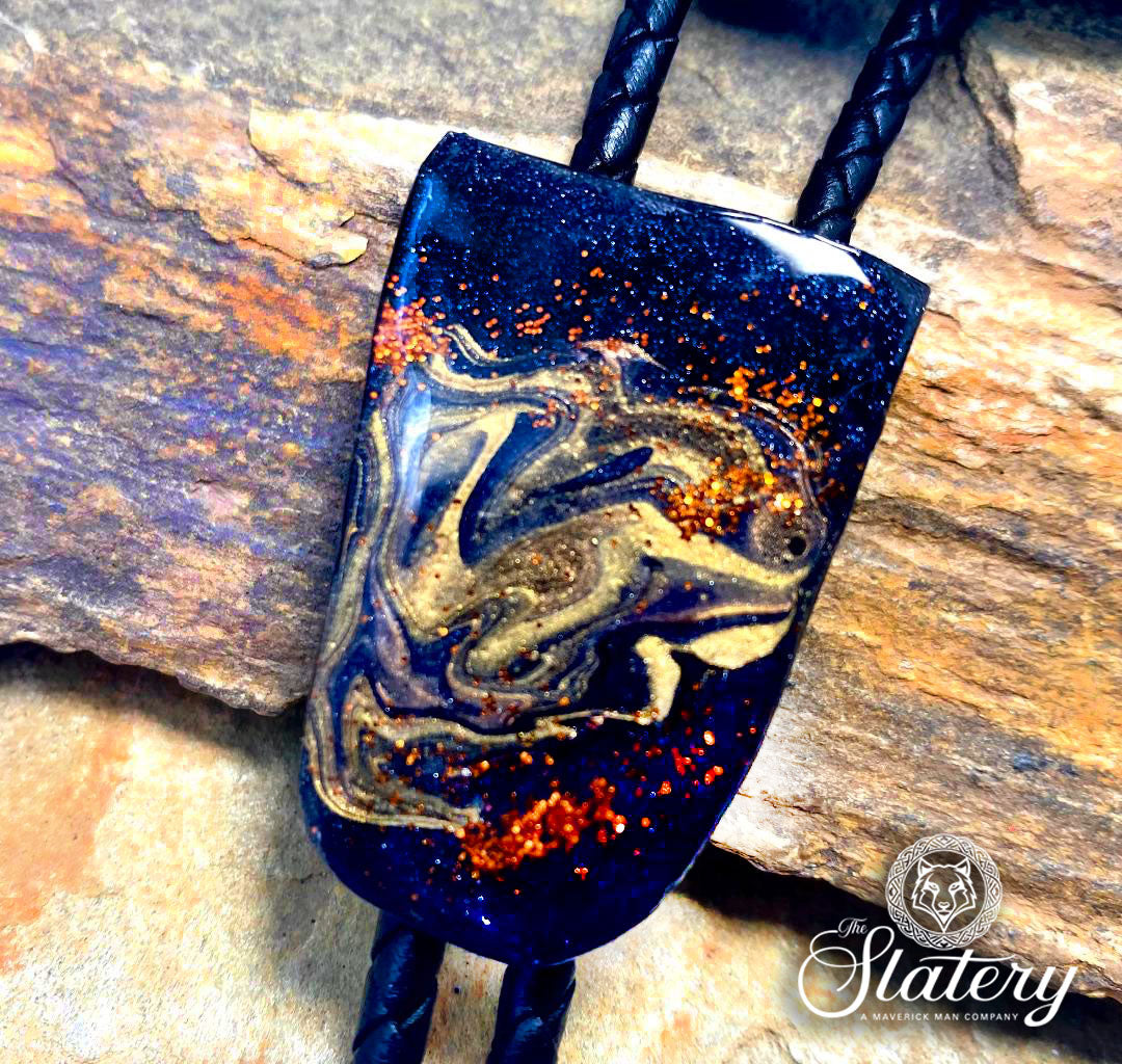 Smaller hand painted bolo tie made from slate in our OWL colors