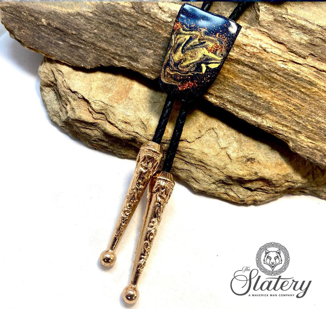 Smaller hand painted bolo tie made from slate in our OWL colors