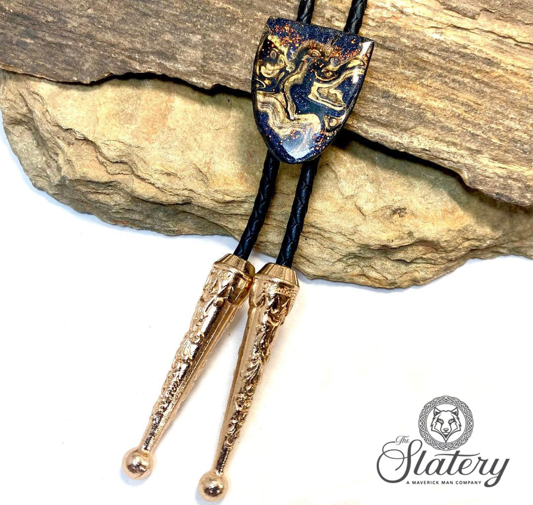 Smaller hand painted bolo tie made from slate in our OWL colors