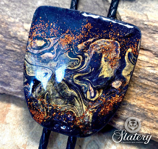 Large hand painted bolo tie made from slate in our OWL colors