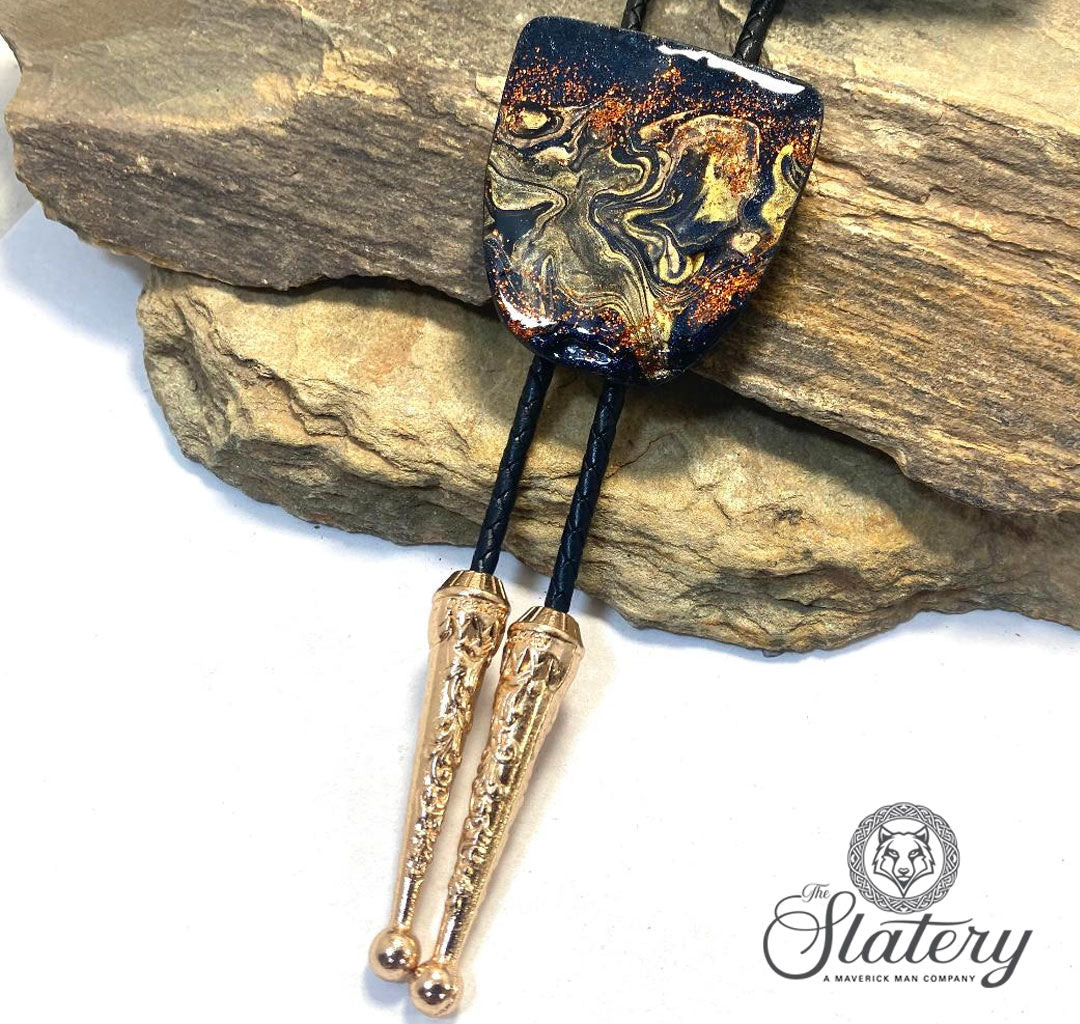 Large hand painted bolo tie made from slate in our OWL colors