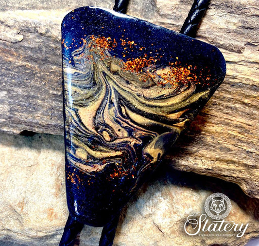 Large hand painted bolo tie made from slate in our OWL colors