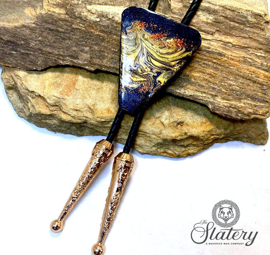 Large hand painted bolo tie made from slate in our OWL colors