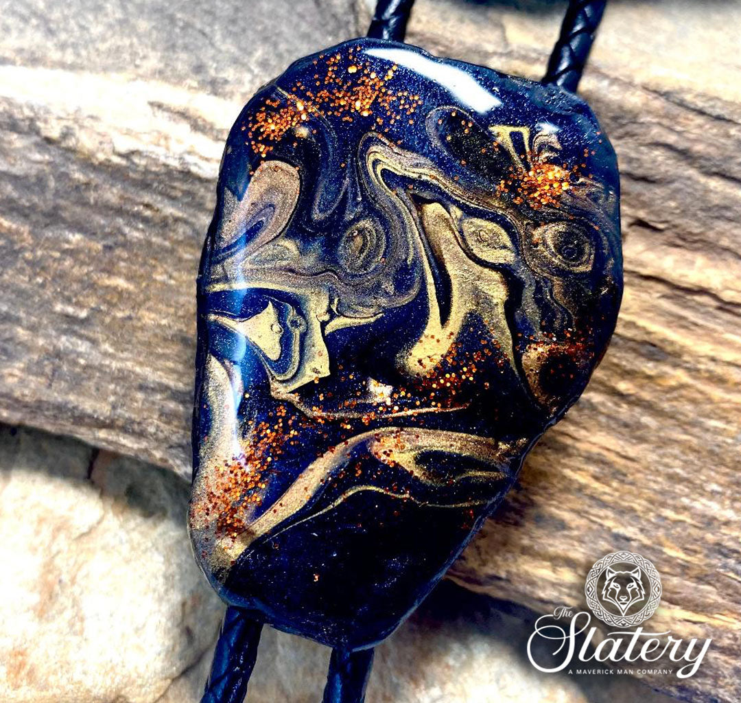 Large hand painted bolo tie made from slate in our OWL colors