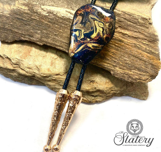 Large hand painted bolo tie made from slate in our OWL colors