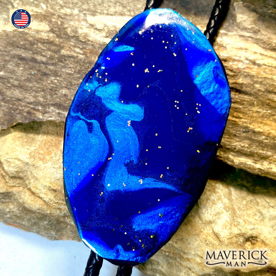Hand painted slate bolo tie in the colors of the night sky