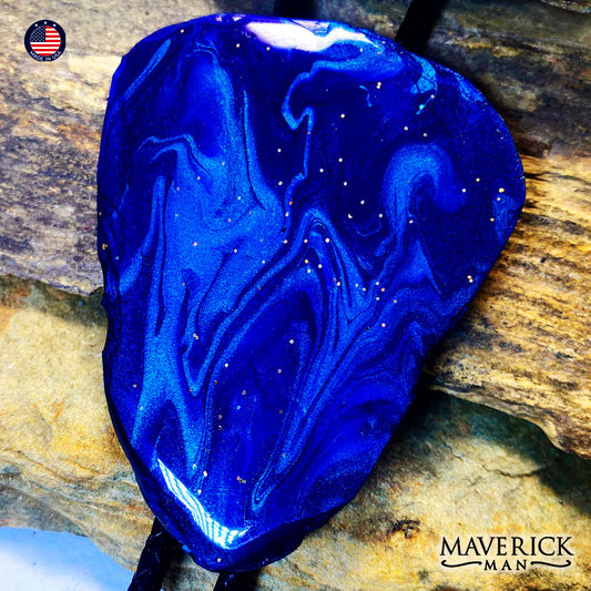 Large hand painted slate bolo tie in the colors of the night sky