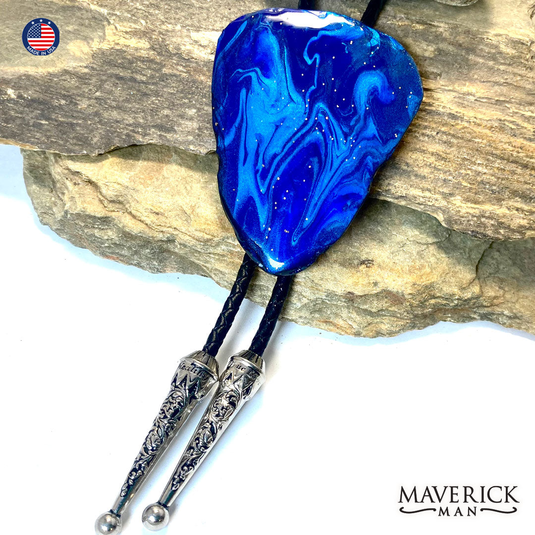 Large hand painted slate bolo tie in the colors of the night sky